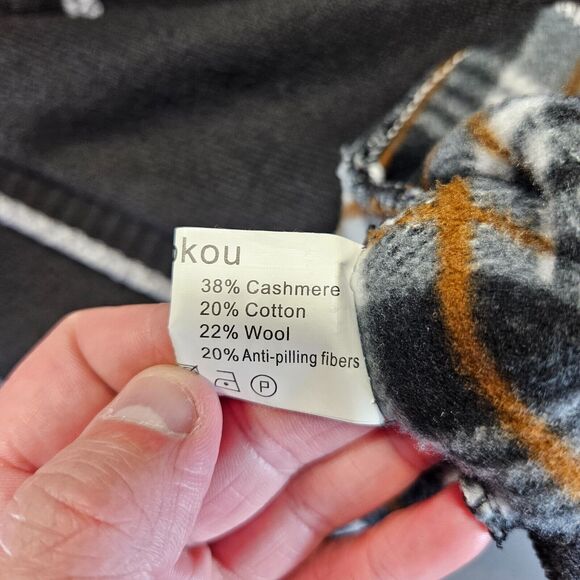 YeoKou Sweater Jacket Men Large Black Cashmere‎ Wool Knit Full Zip Fleece Lined - Picture 7 of 9